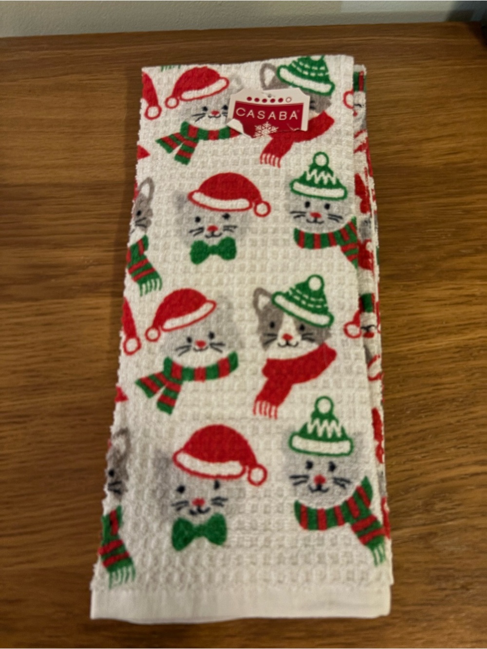 Casaba Christmas Collection waffle weave holiday cats kitchen towels set of Two